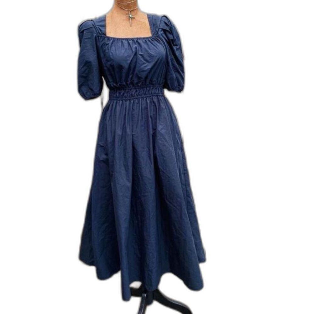 Black smocked peasant Midi dress